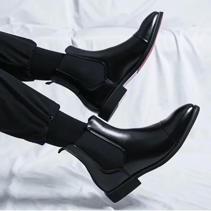 Bottes à bout pointu pour hommes, chaussures montantes en cuir, bottes Chelsea décontractées anglaises, confortables, à la mode, automne et hiver