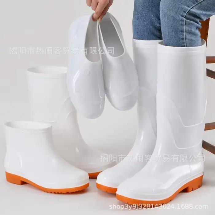 Bottes en caoutchouc pour hommes de la série White, hautes, mi-hautes ou basses, anti-poussière, chaussures de travail en plastique, fabriquées en Chine, bottes de pluie pour la construction