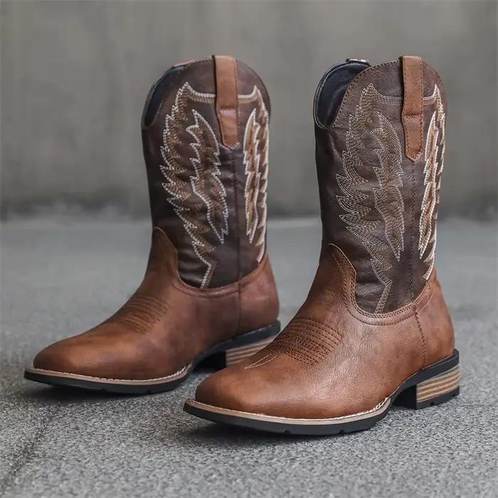 Bottes de Cowboy brodées Vintage pour hommes
