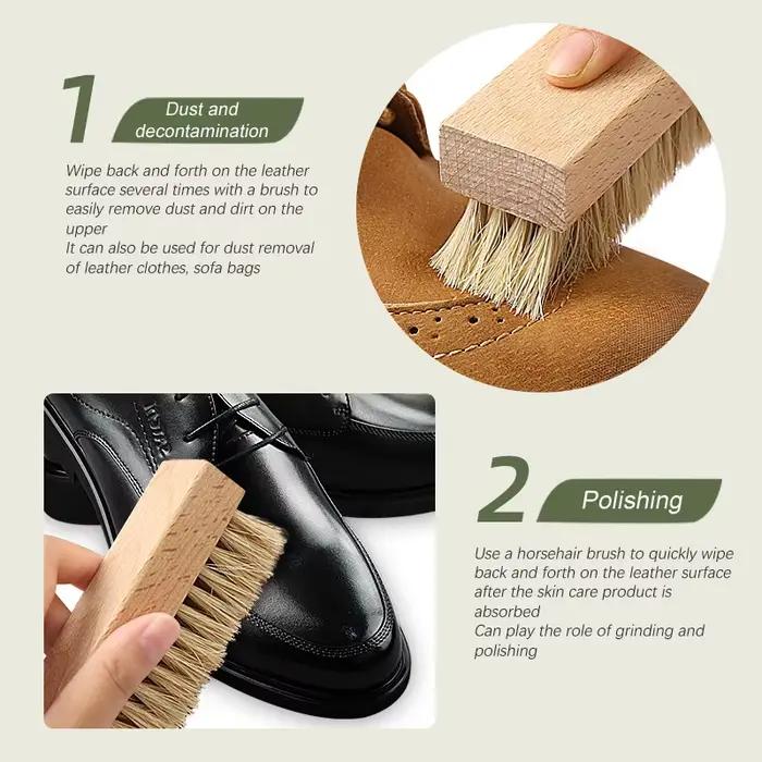 Brosse de nettoyage efficace pour bottes en poils de porc avec maintien en bois.