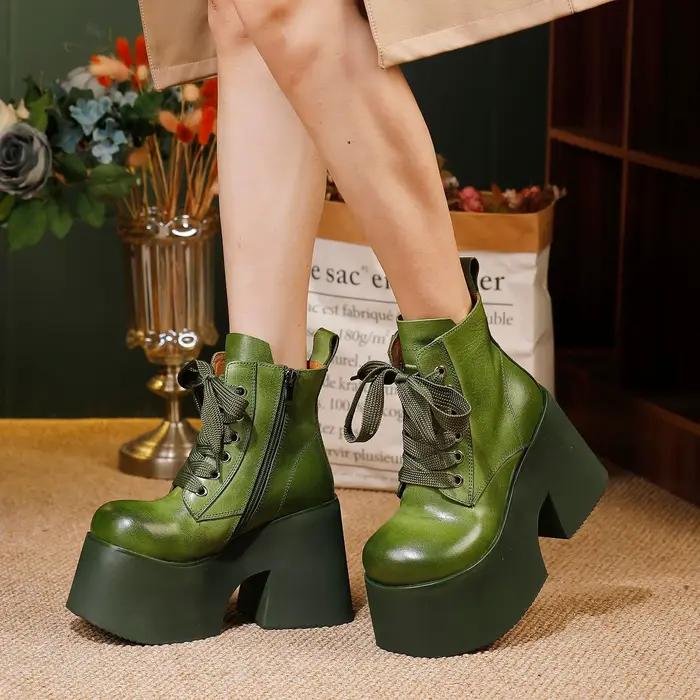 SXMMLJ 10.5cm vache en cuir véritable plate-forme compensée ZIP bottines automne chaussures de luxe mode femmes printemps britannique gros orteil pompes