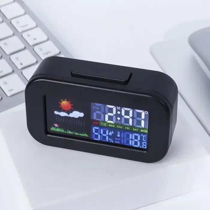 Horloge de station météo avec affichage couleur – Moniteur de température et d'humidité, rétroéclairé pour enfants et adolescents, parfait pour la chambre à coucher et le bureau du dortoir
