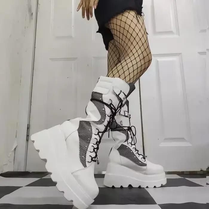 Bottes hautes UXST mi-mollets avec talons hauts pour femmes style punk ocassions spéciales automne hiver