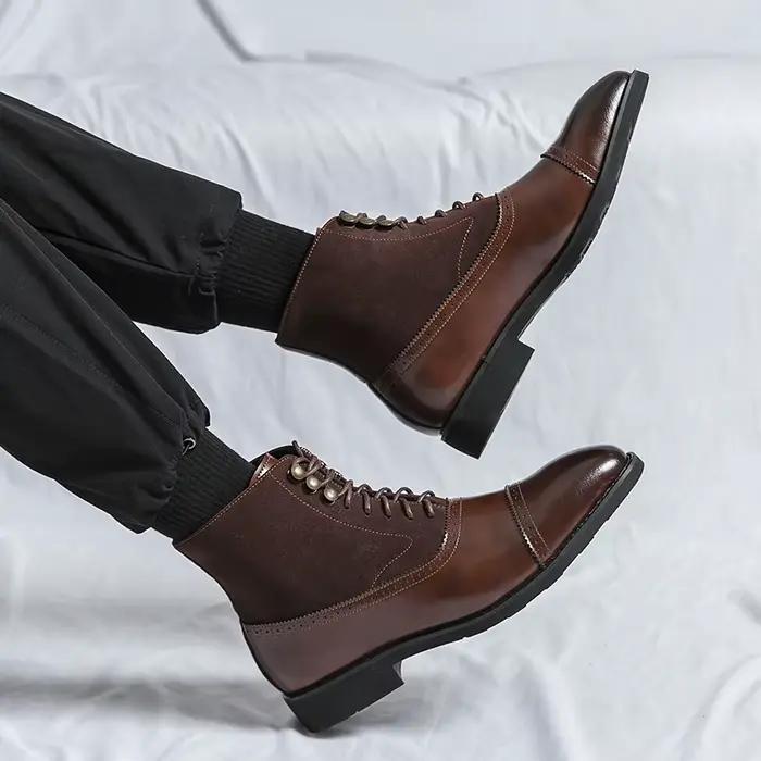 Bottes Chelsea en cuir et daim pour hommes, chaussures classiques formelles d'affaires, chaussures plates de loisirs décontractées