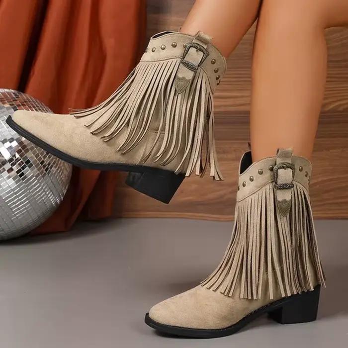 Vintage gland Detor bottines femmes printemps automne bout pointu talon carré bottes femme mode sans lacet grande taille chaussons dame