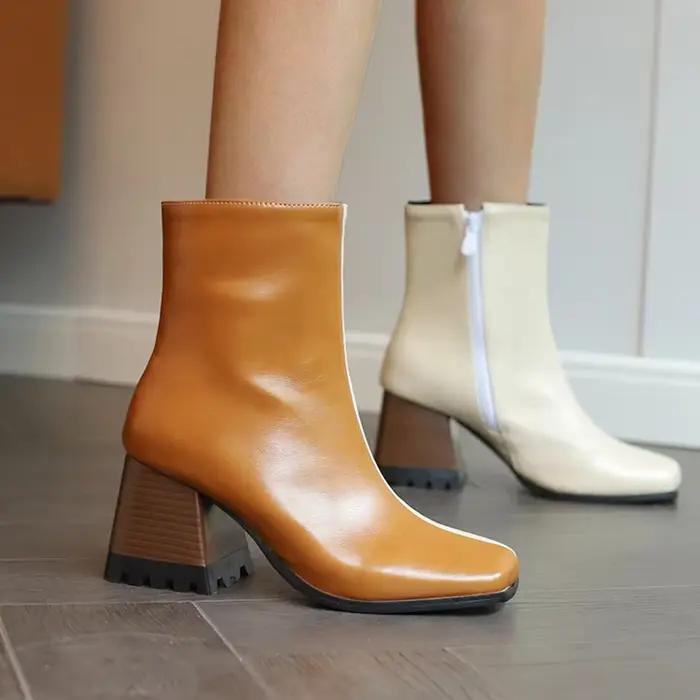 Botas De Mujer bottines De créateur pour femmes Sexy mode couleur bloc fermeture éclair talons hauts tête carrée Punk bottes courtes 1009