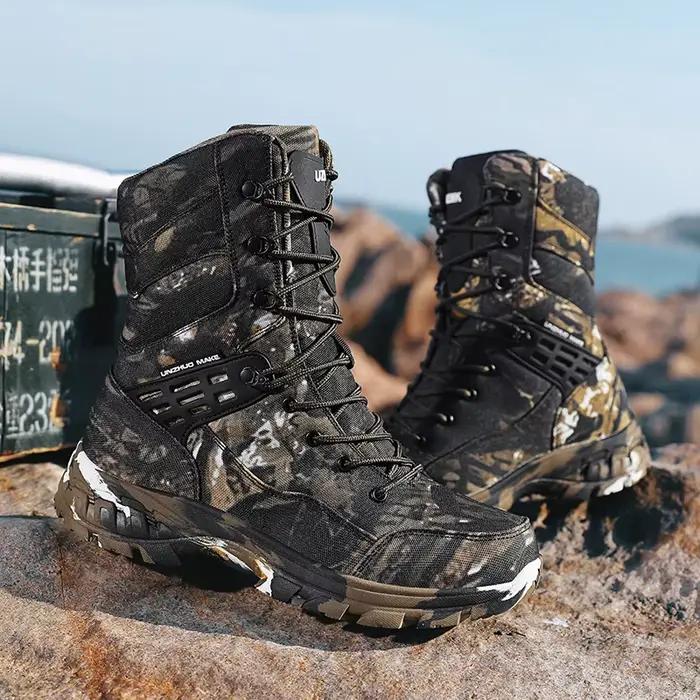 Hommes armée chaussures respirant sécurité unisexe bottes tactiques mâle escalade randonnée bottes Camping haute qualité militaire femmes à lacets