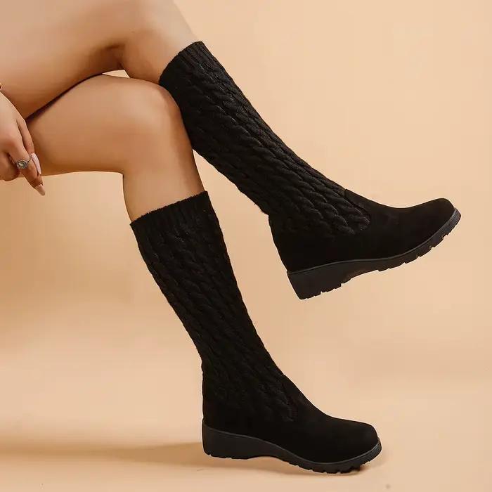 2026New femmes bottes mode décontracté mi-mollet bottes classique sans lacet chaussettes élastiques bottes femmes plate-forme compensée chaussons Botas Mujer