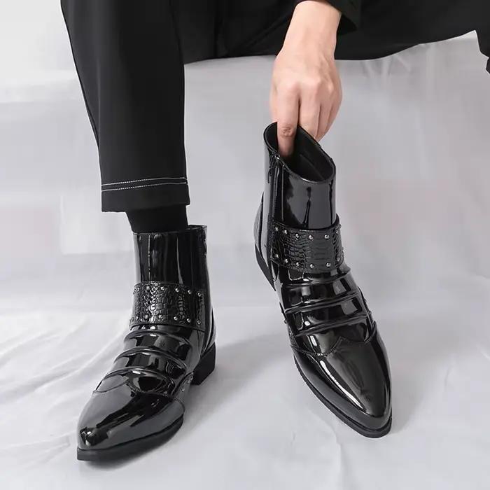 Bottes montantes pour hommes en PU à talon bas