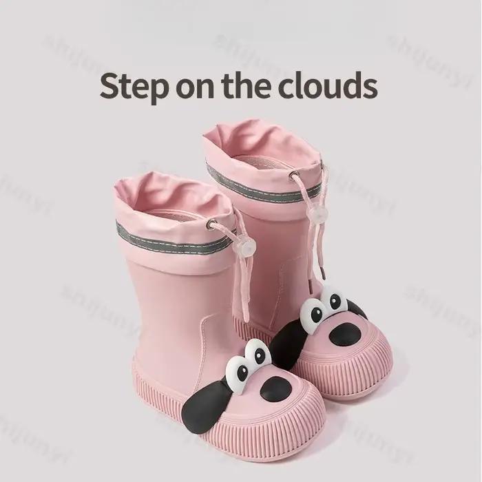 Bottes de pluie pour enfants, bottes de chien de dessin animé mignon, imperméables, à fond souple, pour garçons et filles, toutes saisons, chaussures de pluie d'extérieur à la mode