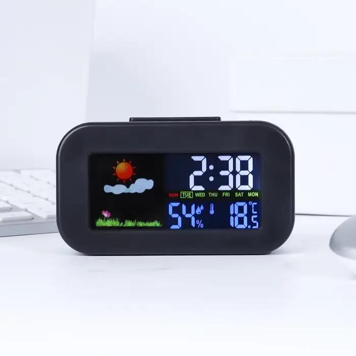 Horloge de station météo avec affichage couleur – Moniteur de température et d'humidité, rétroéclairé pour enfants et adolescents, parfait pour la chambre à coucher et le bureau du dortoir