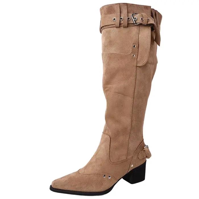 Bottes de mode occidentale pour femmes en automne et en hiver 2025, bottes longues pointues avec fermeture éclair, bottes empilées pour femmes