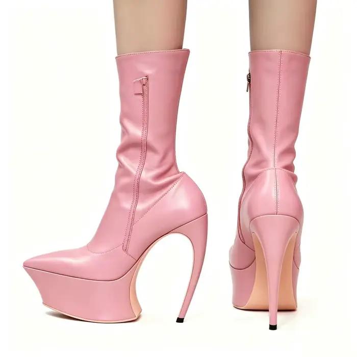 Bottes mi-mollet noires à plateforme pour femmes