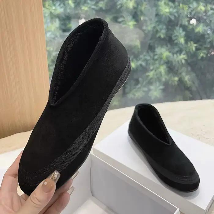 Nouveau bout rond vache daim fond épais bottes de neige femmes couleurs mélangées doublure en laine mocassins hiver bouche peu profonde cheville Botas