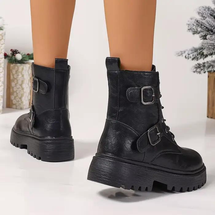 Bottines de Combat à plateforme noire pour femmes