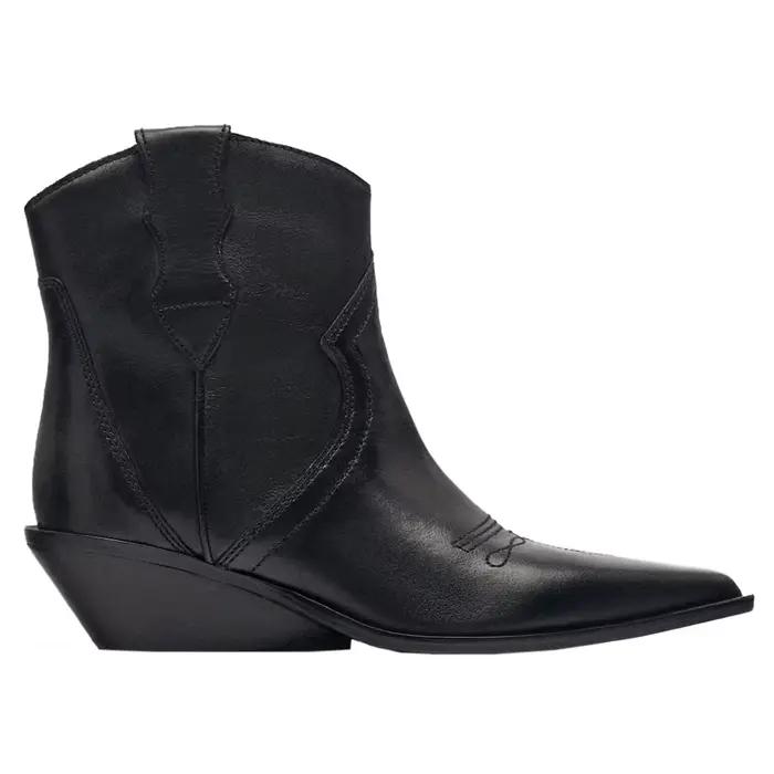 Bottines Chelsea à bout pointu pour femme en cuir de vachette noir à talons hauts