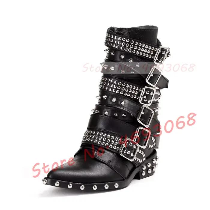 Bottines Gothiques à Bout Pointu et Boucles pour Femmes