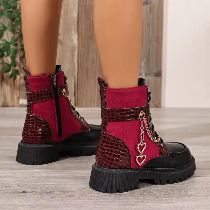 Bottes pour femmes, bottes de créateur avec chaîne en métal, fermeture éclair latérale, bottines à plateforme antidérapante, Bottines Femmes