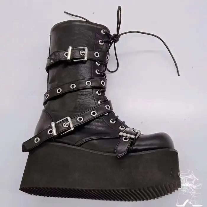 Grande taille 43 automne femmes bottes boucle bout rond compensées plate-forme