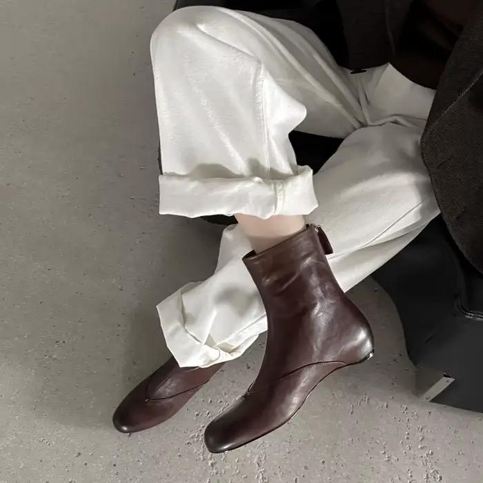 Nouvelles Bottines Femme 2026 en Cuir Véritable Style Urbain Automne, Patchwork Respirant, Coupe Basse avec Fermeture Éclair