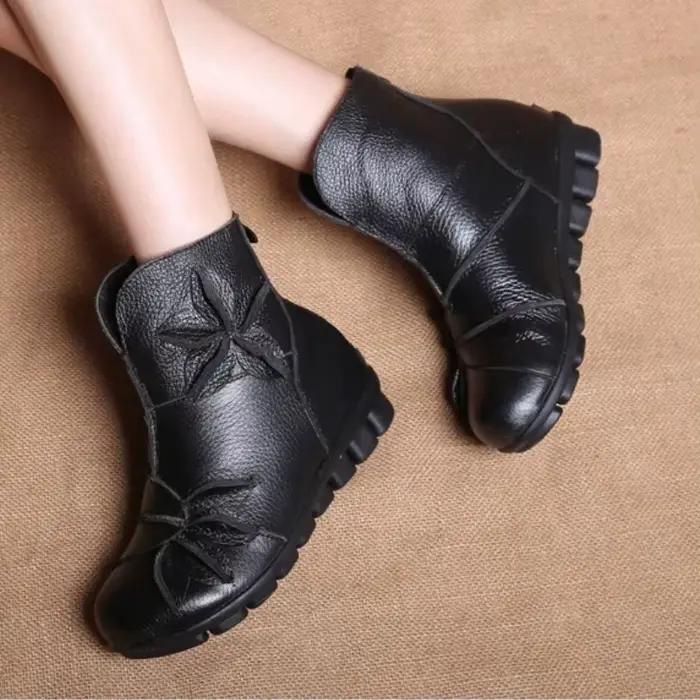 2025 bottes à plate-forme femmes à la main en cuir véritable bottines dames chaussures doux rétro chaussures à semelles compensées pour les femmes