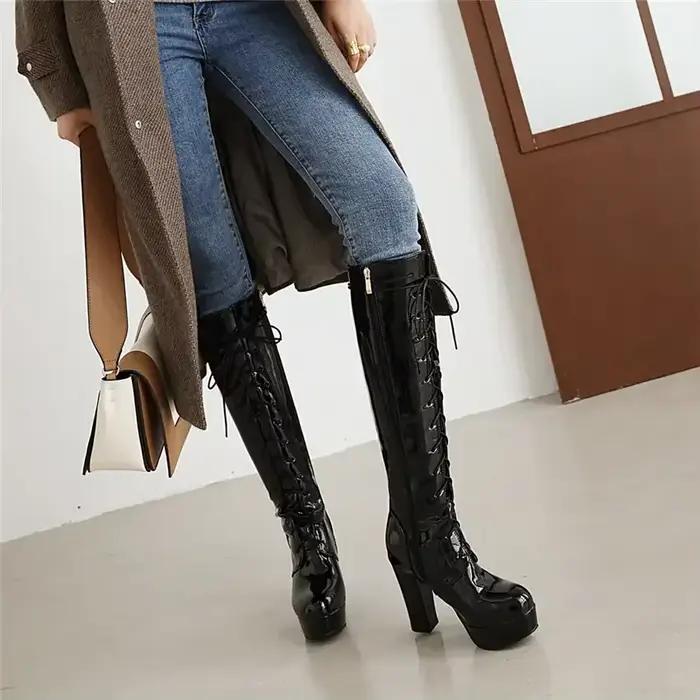 Bottes longues à plateforme au genou pour femmes