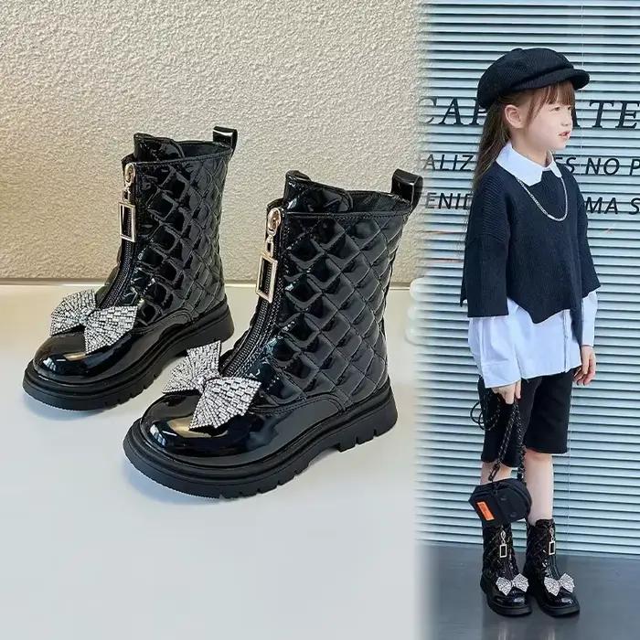 Bottes Brillantes avec Nministériels d en Strass pour Fille, Polyvalentes, Petite Princesse, Décontractées, Style Coréen, Nouvelle Collection Automne Hiver 2024
