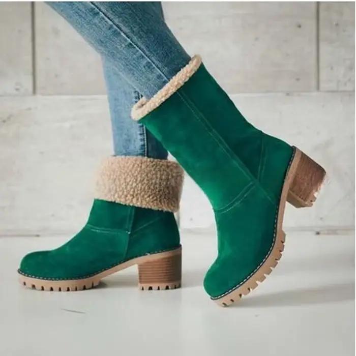 Bottes de neige chaudes doublées de polaire pour femmes, bottes à talon épais, cinq couleurs, grandes tailles, semelle en caoutchouc antidérapante et résistante à l'usure