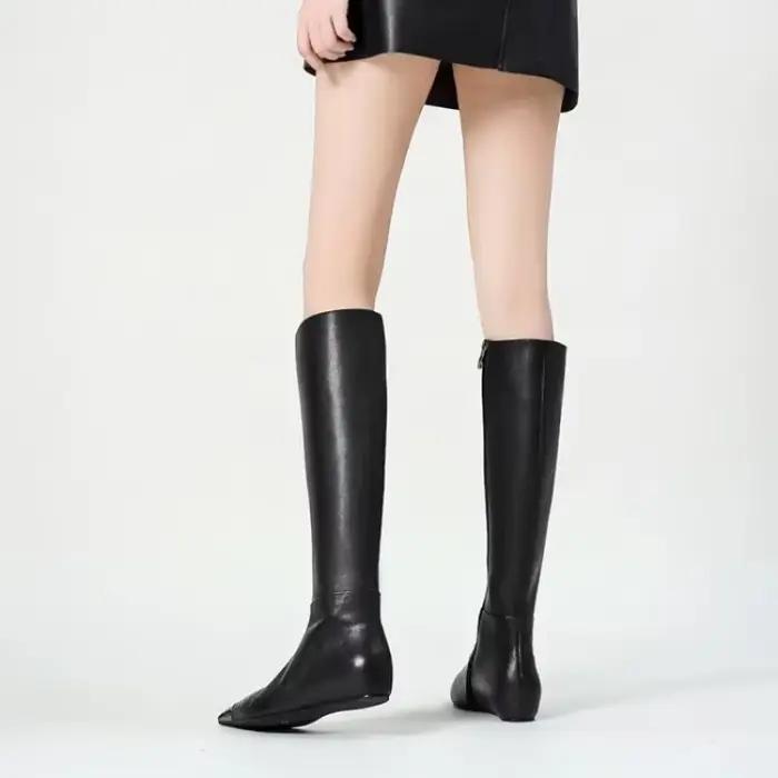 Bottes longues pointues en métal pour femmes, bottes au-dessus du genou, noir, sexy, marque de mode, spectacle sur scène, automne, hiver, taille 34-45