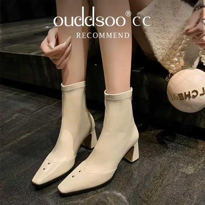 Ods Square Parker-Bottes de rinçage pour femmes, Talons mi-hauts, Chaussures en cuir, Designer de mode, Élégant, Goth, Tendance, Hiver, Chelsea42, 2025