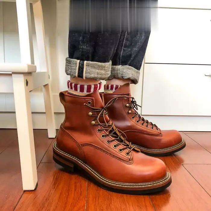 Bottes de travail de style américain en cuir de vachette véritable de qualité supérieure U1, fabriquées à la main