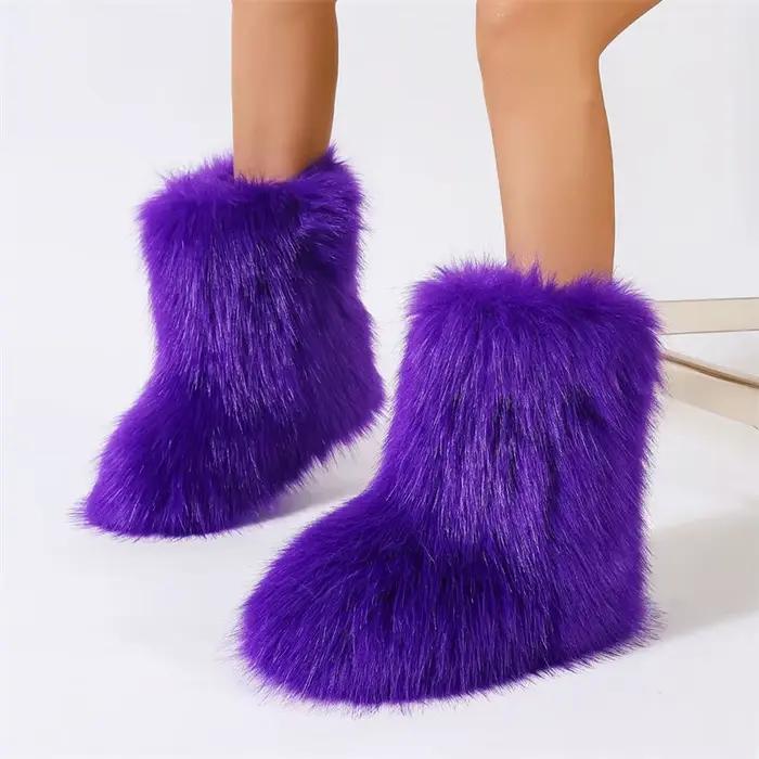 Bottes en fausse fourrure Wimen, bottes d'hiver moelleuses et chaudes mi-mollet, bottes de neige de luxe à la mode, chaussures plates confortables pour l'extérieur