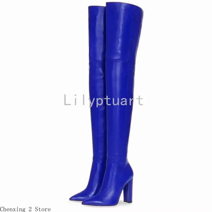 Bottes cuissardes dorées métallisées pour femme, à bout pointu et talon épais, idéales pour les soirées, les défilés, les boîtes de nuit et les spectacles sur scène
