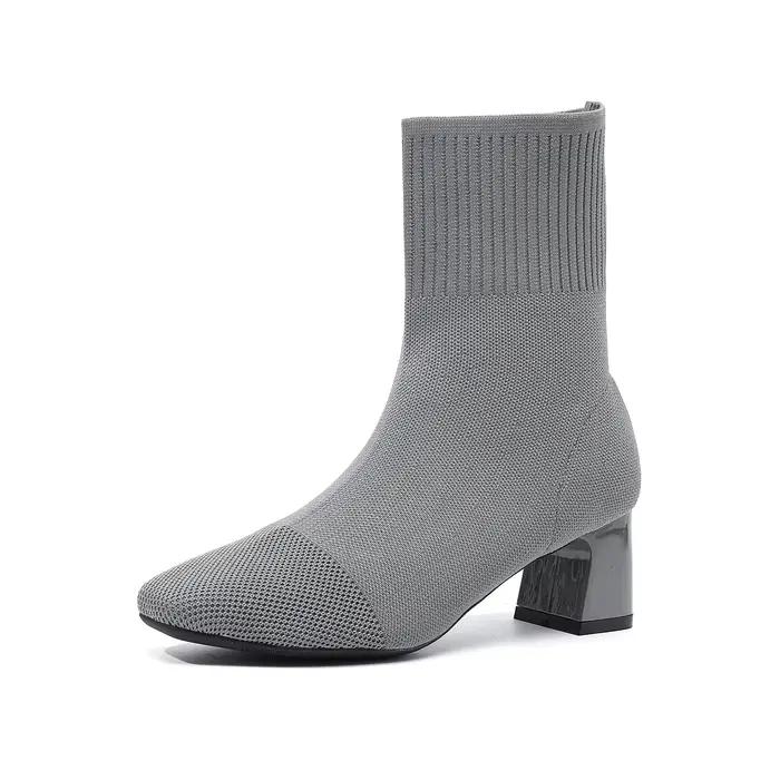 Bottes courtes pour femmes en matériau tissé à la mouche et bottes nues
