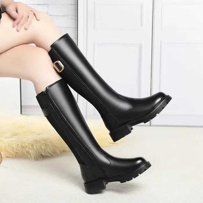 2025 bottes de grande taille pour femmes en cuir véritable antidérapant Rome bottes d'hiver pour femmes bottes hautes en laine chaude