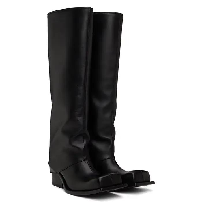Bottes baril de style tablier en cuir véritable pour femmes