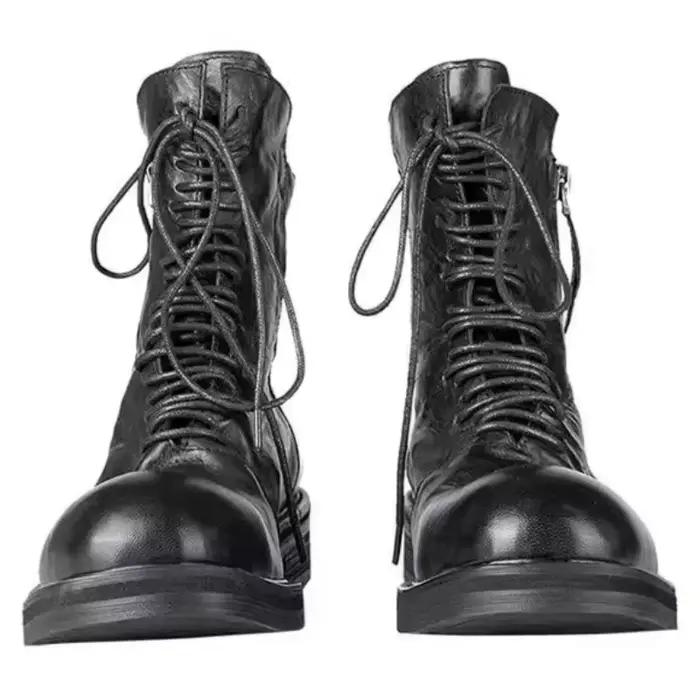 Bottes de moto style britannique pour hommes, bottines en cuir véritable faites à la main, chaussures de loisirs vintage, chaussures de fête à semelle épaisse pour hommes