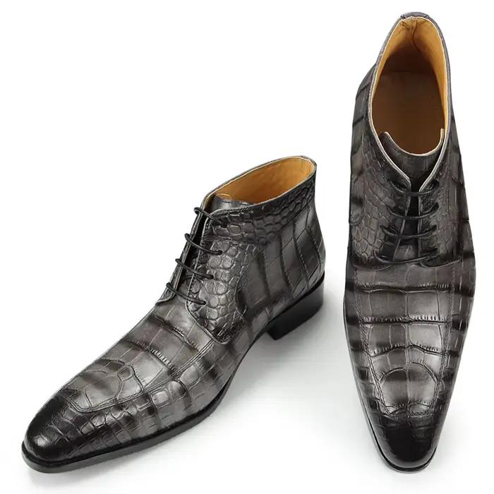 Bottes de luxe en cuir véritable pour hommes