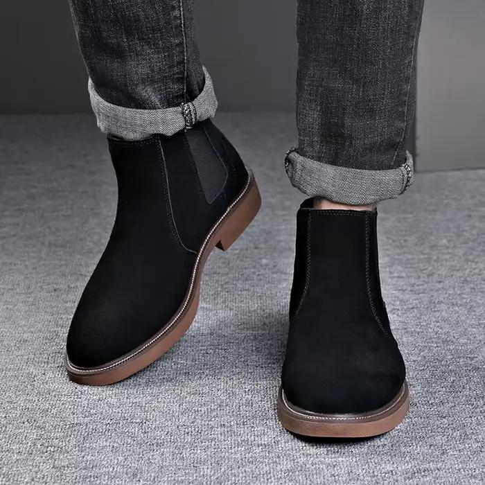 Bottes Chelsea en cuir pour hommes, bottes de neige en daim britannique, en peluche de vache, automne et hiver
