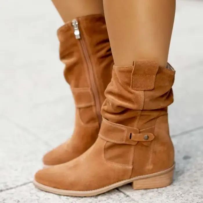 Bottines en daim à talons bas abricot pour femmes