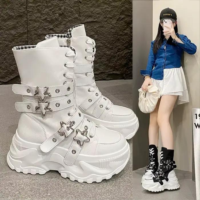 Bottes mi-hautes à lacets sur le devant, à bout rond, antidérapantes, nouvelle collection automne, taille jusqu'à 42