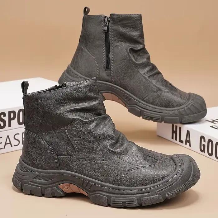 Bottines classiques noires pour hommes, bottes décontractées à plateforme pour hommes, chaussures de travail confortables à tige haute, bottes en cuir pour hommes, botas masculino