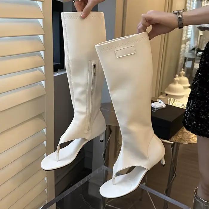 Eilyken concepteur Clip orteil talons bas genou bottes hautes sandales femme mode fermeture éclair Banquet chaussures d'été tongs Botas Mujer