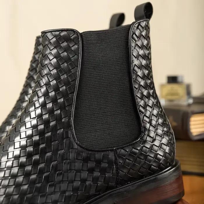 Hanmce – bottines Chelsea noires en cuir véritable pour homme