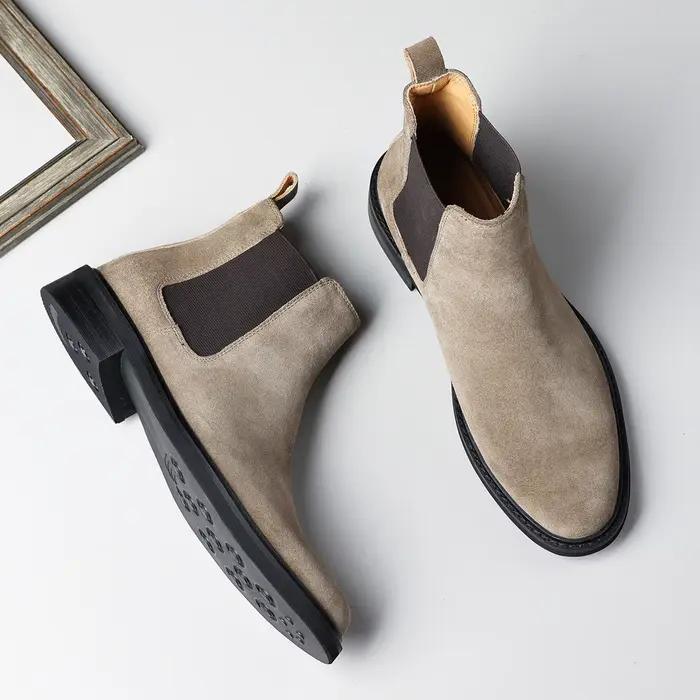 Bottines Chelsea vintage en cuir véritable pour hommes