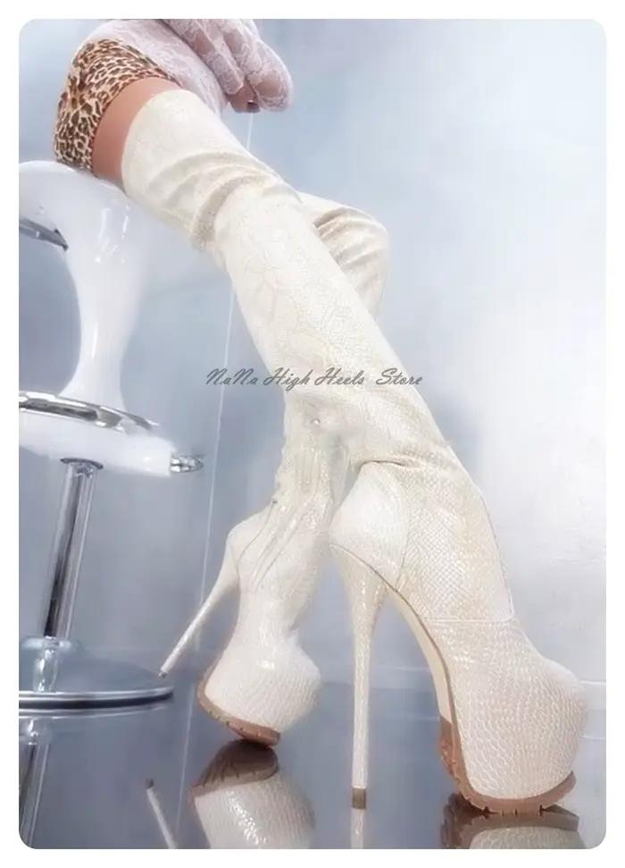 Bottes au-dessus du genou en cuir verni léopard pour femme, chaussures de mode, design super talon aiguille, plateforme, bottes de boîte de nuit