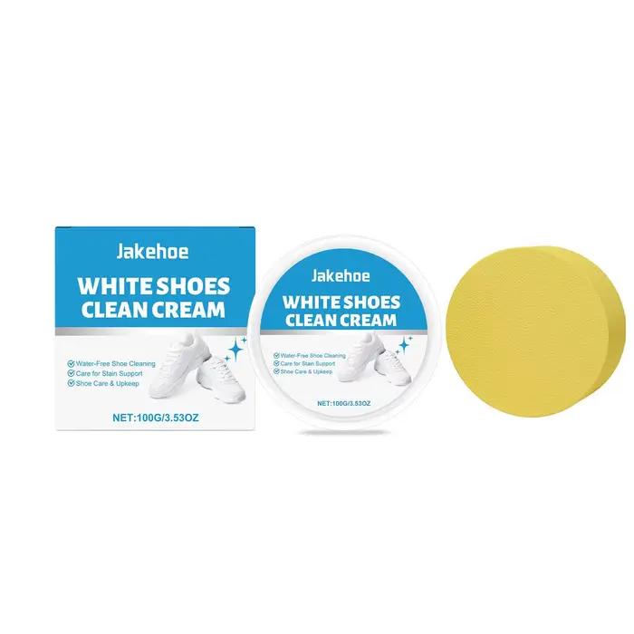 Crème Nettoyante Blanche pour Chaussures, Détachant pour Baskets, Pâte Nettoyante Sans Eau, Blanchiment, Réparation, Polissage, Entretien Cuir et Toile 100g