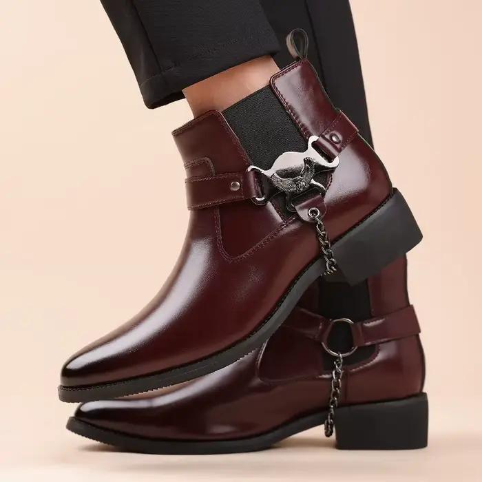Marque hommes bottes mode pointu chaussons en cuir Style britannique affaires bottines laque