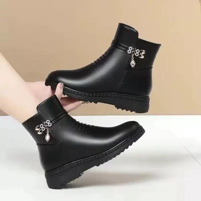 Cuir femmes bottes 2024 hiver épais laine doublé