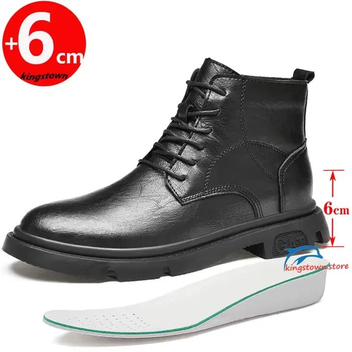 Bottines en cuir pour homme, style concis, semelles rehaussantes, chaussures d'automne et printemps, bout rond, talons égaux, ajustement parfait, cuir fendu, semelles en caoutchouc et EVA